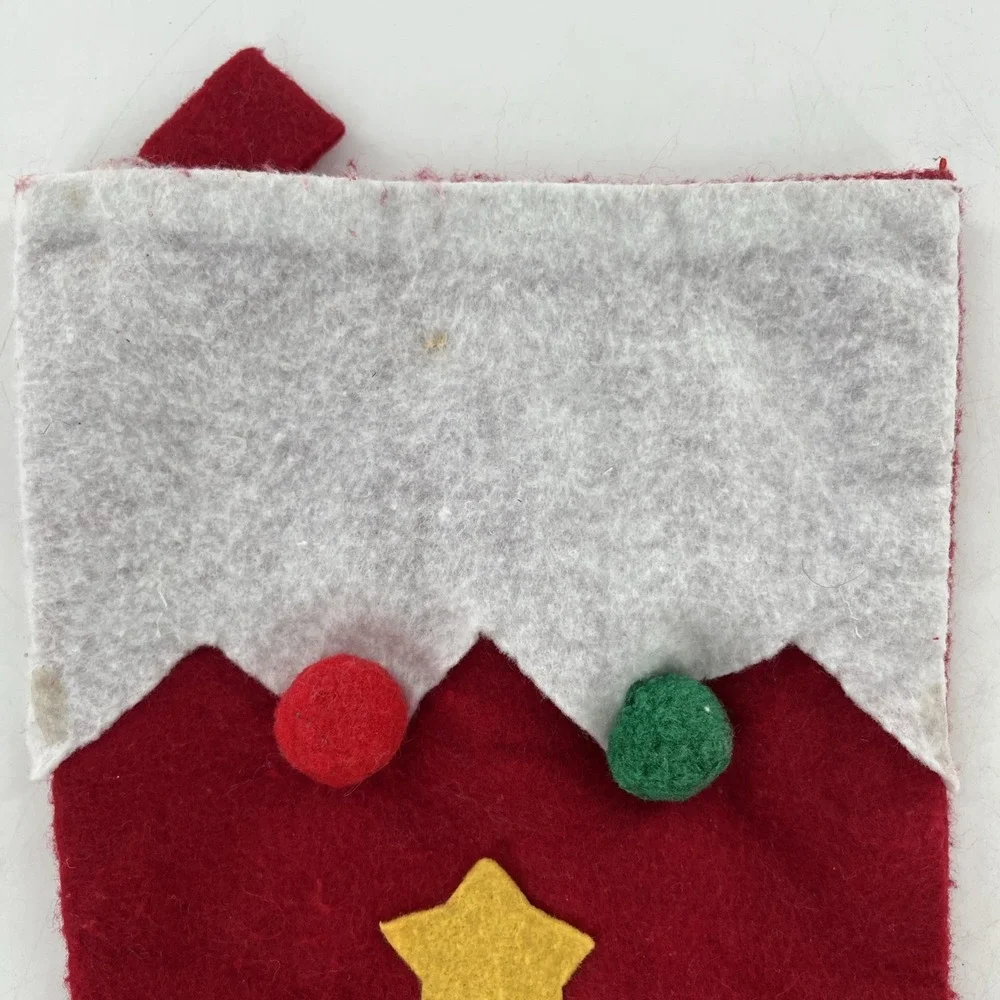Vintage Felt Christmas Stocking Applique Christmas Tree Presents Poms Greenbrier
